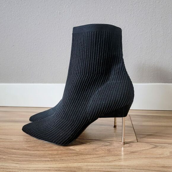 Kurt Geiger London Barbican Knit Sock Pointed Toe Mid Calf Stiletto Boot Black - Picture 5 of 15